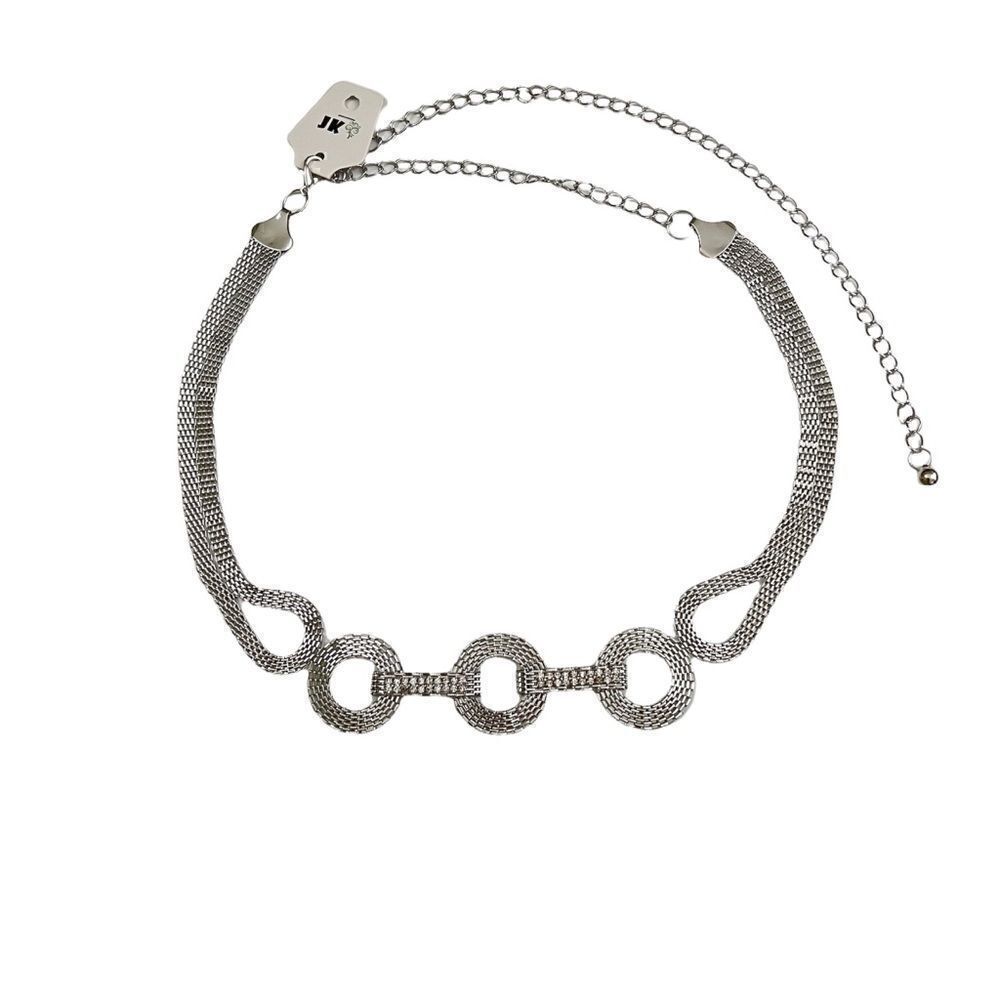 Silver Tone Chain Belt with Rhinestones
